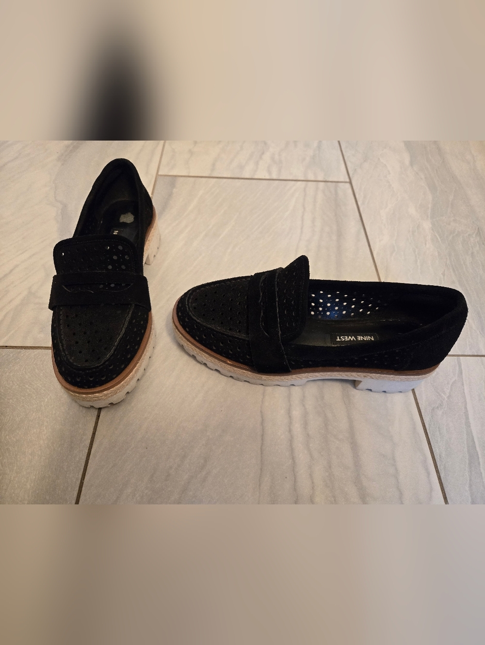 Nine West Gradskool Black Suede Loafer Shoes Size 6.5 Womens